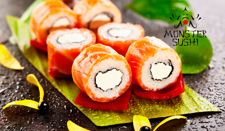 Скидка 50% на всё меню службы доставки Monster Sushi + вкусный подарок! Доставка по Москве и в Одинцово