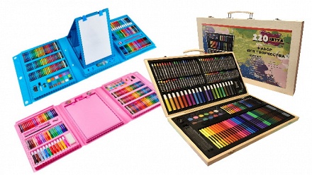 Набор для рисования и творчества в розовом, голубом или деревянном кейсе
