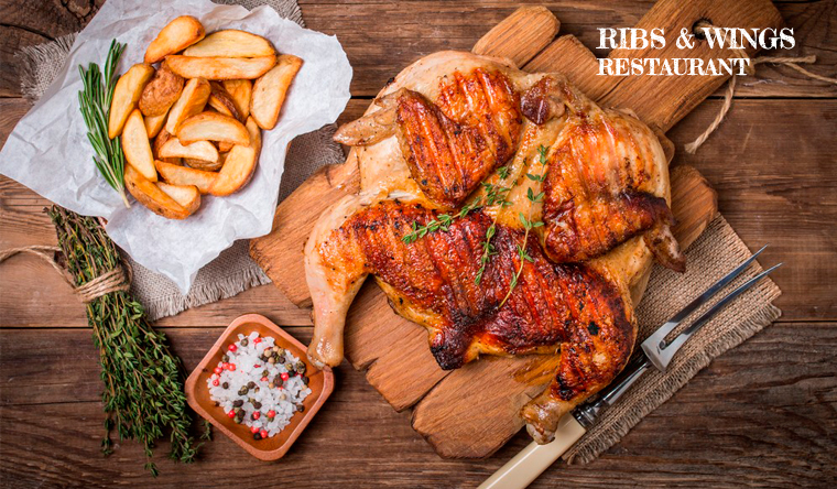 Любые блюда и напитки в трех ресторанах Ribs & Wings: куриные крылышки с соусом BBQ, фирменные сочные ребрышки, говяжья грудинка и многое другое! Скидка 50%