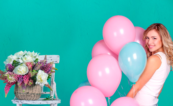 Воздушные шары и цветочные композиции от компании «Цветочная династия». Скидка до 90%